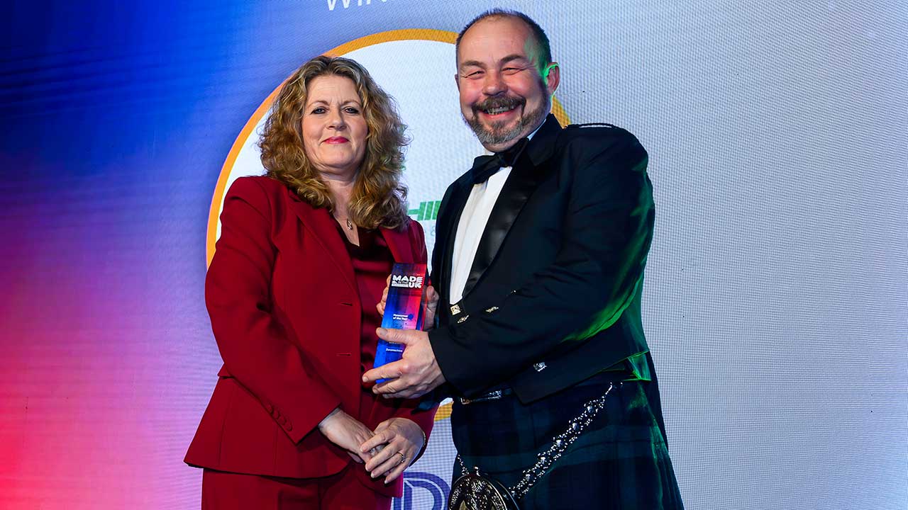 Gavin Duffy receiving the Newcomer of the Year award for Zeromachine at the Made in the UK North East Awards 2026